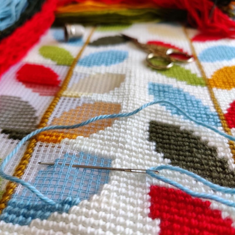 Brvsk Ornamental Needlepoint Kit for Adults and Beginners — Colors of Autumn 16″ × 16″ with Clear, Precise Printed Design on Cotton Canvas; Includes 2 Needles, Yarn, and Easy-Read Chart - Image 3